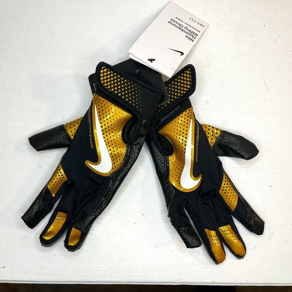 Nike Women's Hyperdiamond 2.0 Black Gold Batting Gloves - Size Small - NWT $30 - Picture 1 of 3